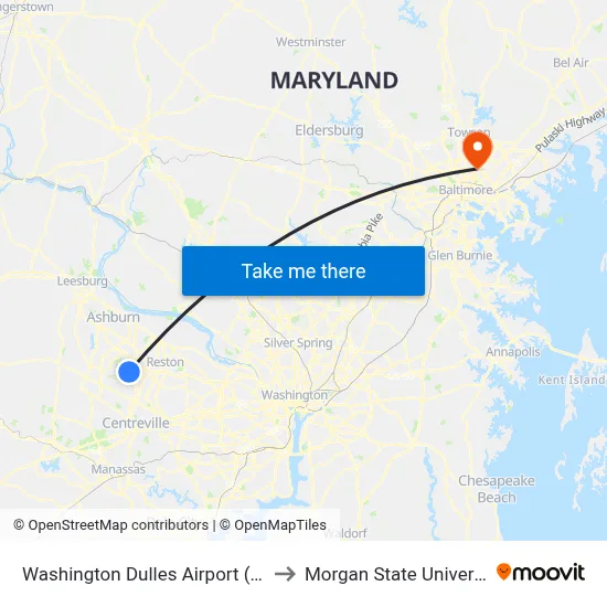 Washington Dulles Airport (IAD) to Morgan State University map