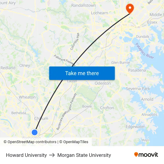 Howard University to Morgan State University map