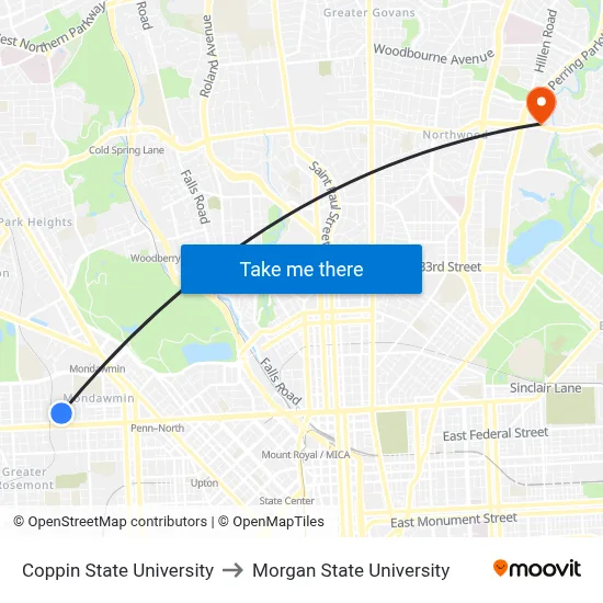 Coppin State University to Morgan State University map