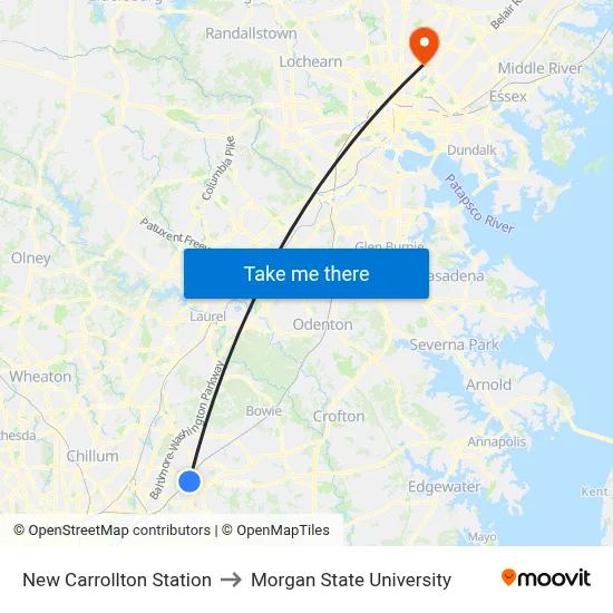 New Carrollton Station to Morgan State University map