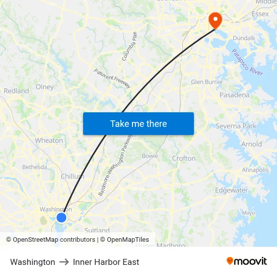 Washington to Inner Harbor East map
