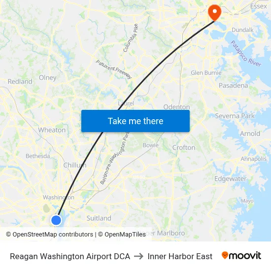 Reagan Washington Airport DCA to Inner Harbor East map