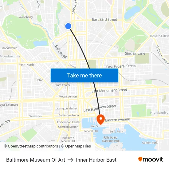 Baltimore Museum Of Art to Inner Harbor East map
