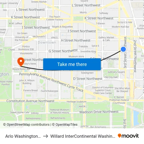 Arlo Washington Dc to Willard InterContinental Washington map