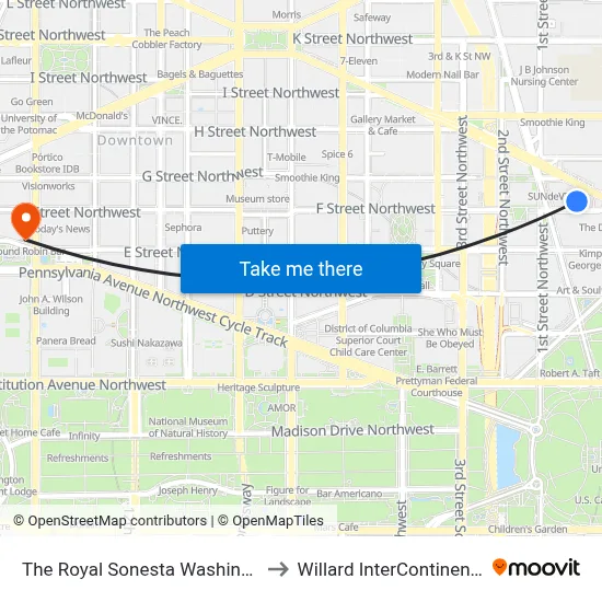 The Royal Sonesta Washington Dc Capitol Hill to Willard InterContinental Washington map