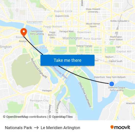 Nationals Park to Le Meridien Arlington map