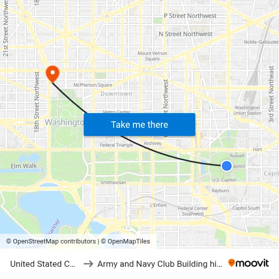 United Stated Capitol to Army and Navy Club Building historical map
