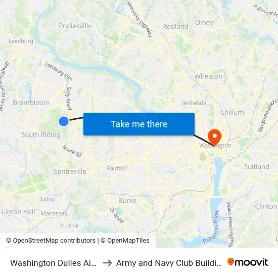 Washington Dulles Airport (IAD) to Army and Navy Club Building historical map