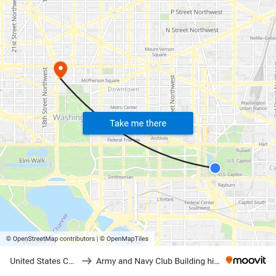 United States Capitol to Army and Navy Club Building historical map