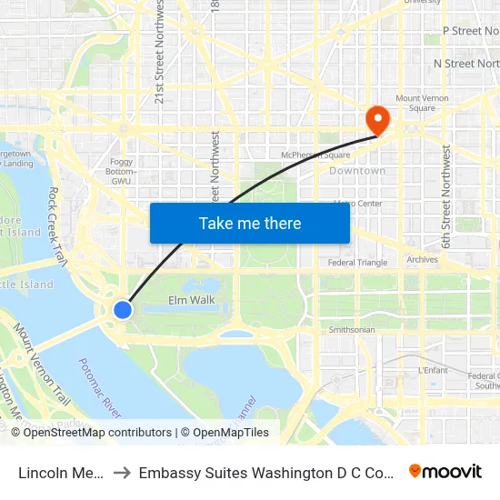 Lincoln Memorial to Embassy Suites Washington D C Convention Center map