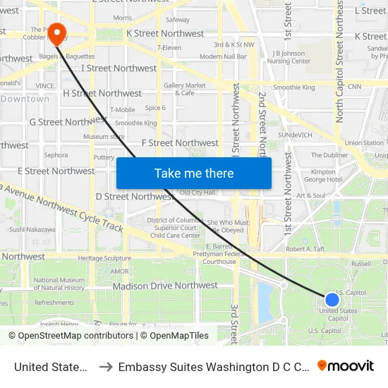 United Stated Capitol to Embassy Suites Washington D C Convention Center map