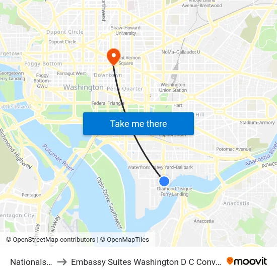 Nationals Park to Embassy Suites Washington D C Convention Center map