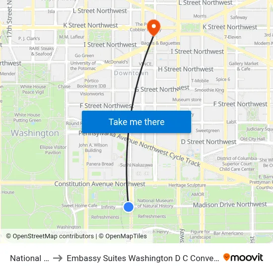 National Mall to Embassy Suites Washington D C Convention Center map