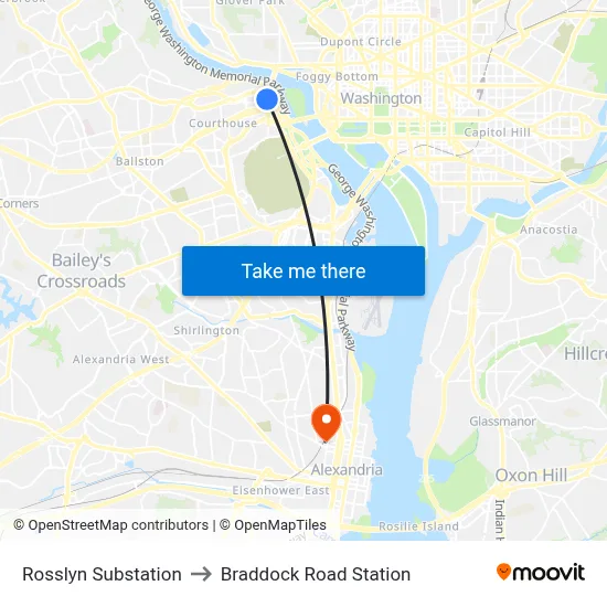 Rosslyn Substation to Braddock Road Station map
