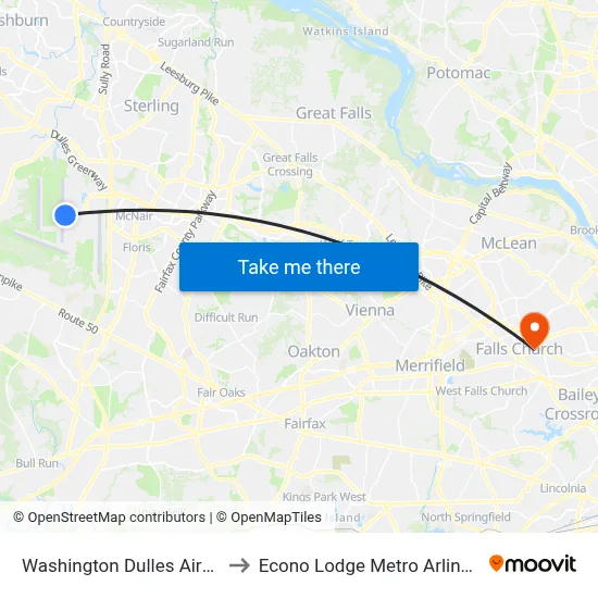 Washington Dulles Airport to Econo Lodge Metro Arlington map