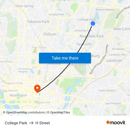 College Park to H Street map