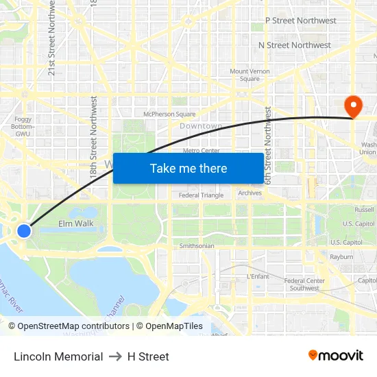 Lincoln Memorial to H Street map