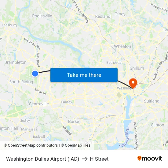 Washington Dulles Airport (IAD) to H Street map