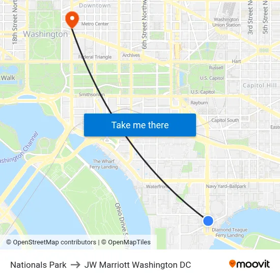 Nationals Park to JW Marriott Washington DC map
