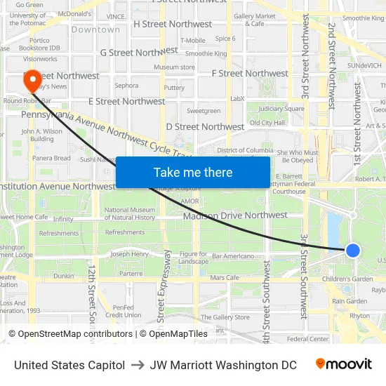 United States Capitol to JW Marriott Washington DC map