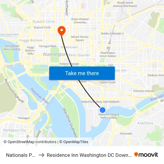 Nationals Park to Residence Inn Washington DC Downtown map
