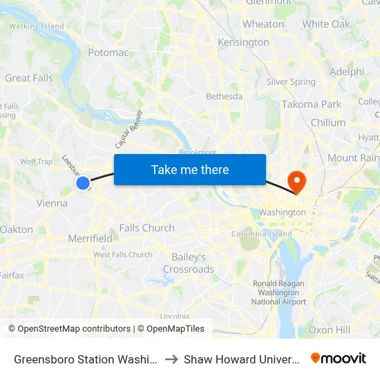 Greensboro Station Washington Metro to Shaw Howard University Station map