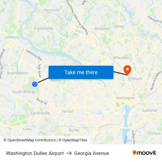 Washington Dulles Airport to Georgia Avenue map