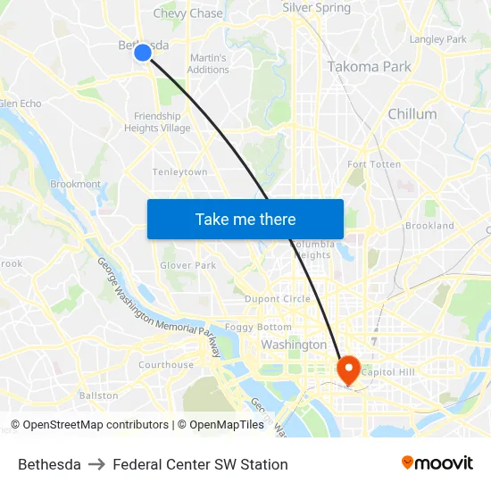 Bethesda to Federal Center SW Station map