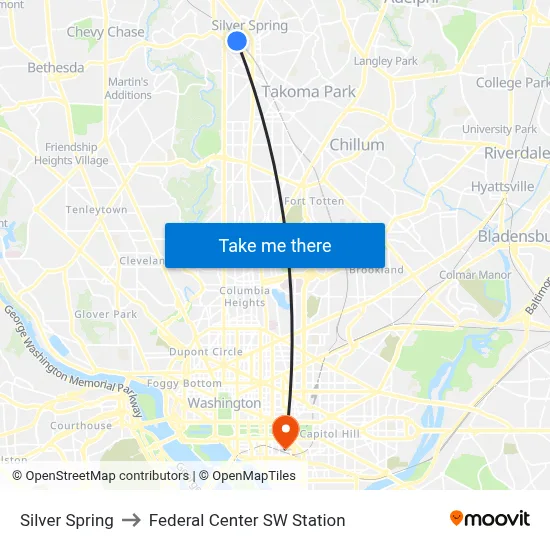 Silver Spring to Federal Center SW Station map