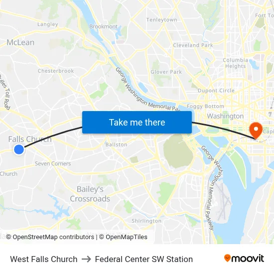 West Falls Church to Federal Center SW Station map