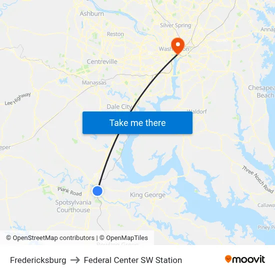 Fredericksburg to Federal Center SW Station map