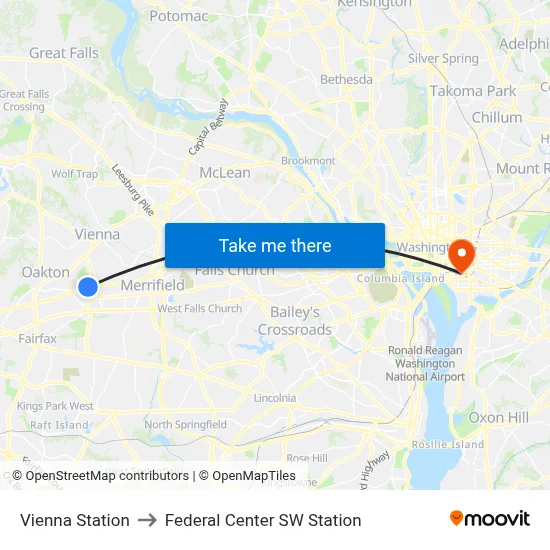 Vienna Station to Federal Center SW Station map