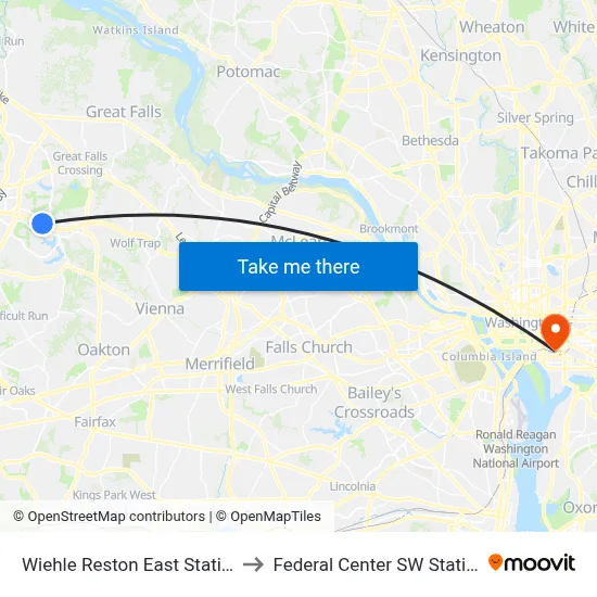 Wiehle Reston East Station to Federal Center SW Station map