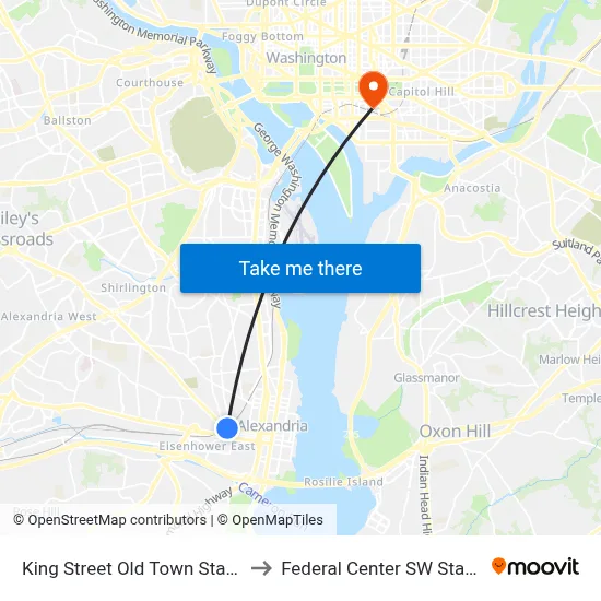 King Street Old Town Station to Federal Center SW Station map