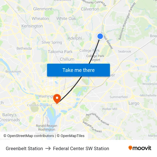 Greenbelt Station to Federal Center SW Station map