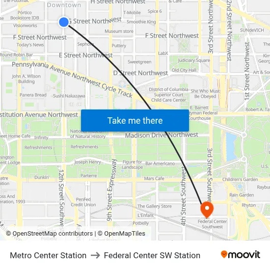 Metro Center Station to Federal Center SW Station map