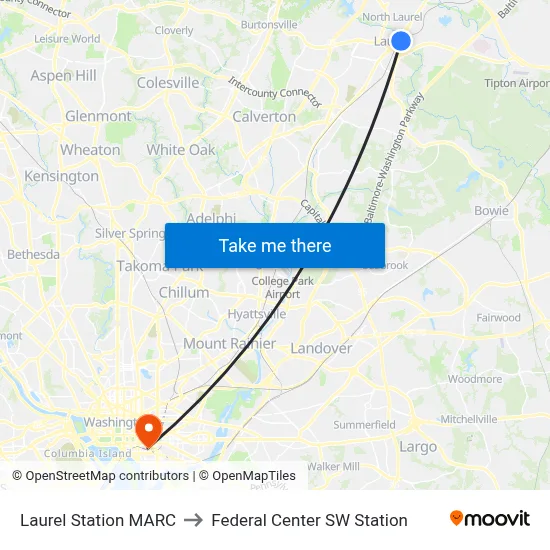 Laurel Station MARC to Federal Center SW Station map