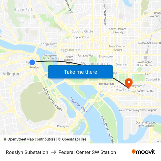 Rosslyn Substation to Federal Center SW Station map