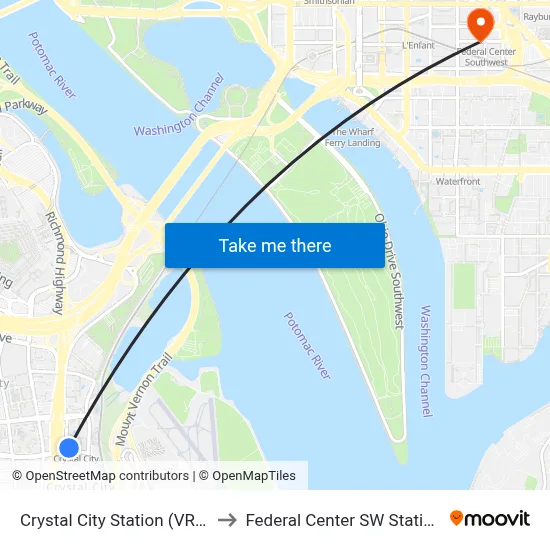 Crystal City Station (VRE) to Federal Center SW Station map