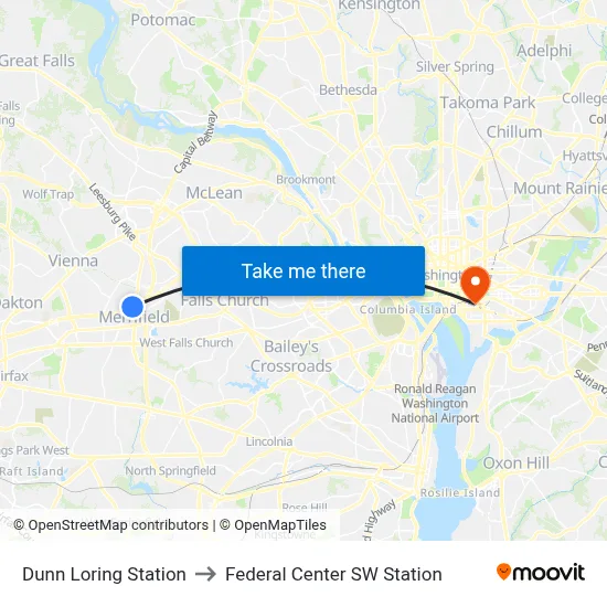 Dunn Loring Station to Federal Center SW Station map