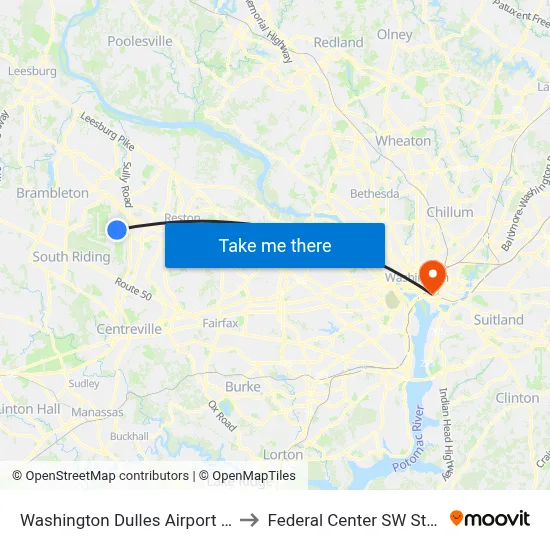Washington Dulles Airport (IAD) to Federal Center SW Station map