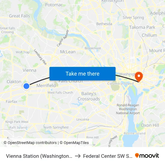 Vienna Station (Washington Metro) to Federal Center SW Station map