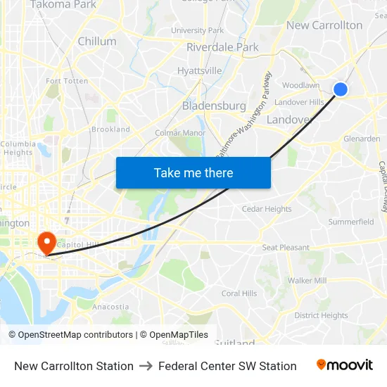 New Carrollton Station to Federal Center SW Station map