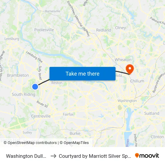 Washington Dulles Airport to Courtyard by Marriott Silver Spring Downtown map