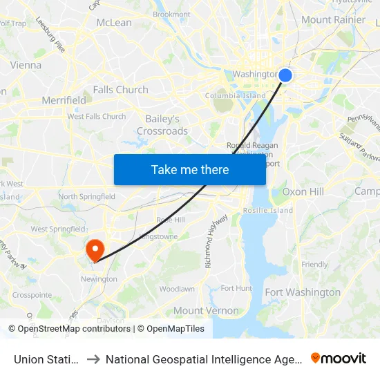 Union Station to National Geospatial Intelligence Agency map