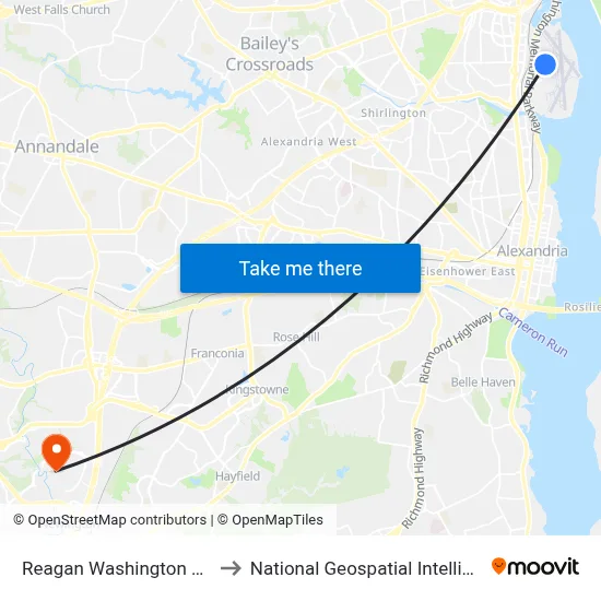 Reagan Washington Airport DCA to National Geospatial Intelligence Agency map