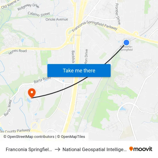 Franconia Springfield Station to National Geospatial Intelligence Agency map