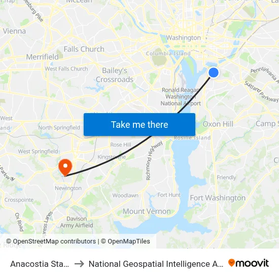 Anacostia Station to National Geospatial Intelligence Agency map
