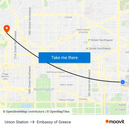 Union Station to Embassy of Greece map