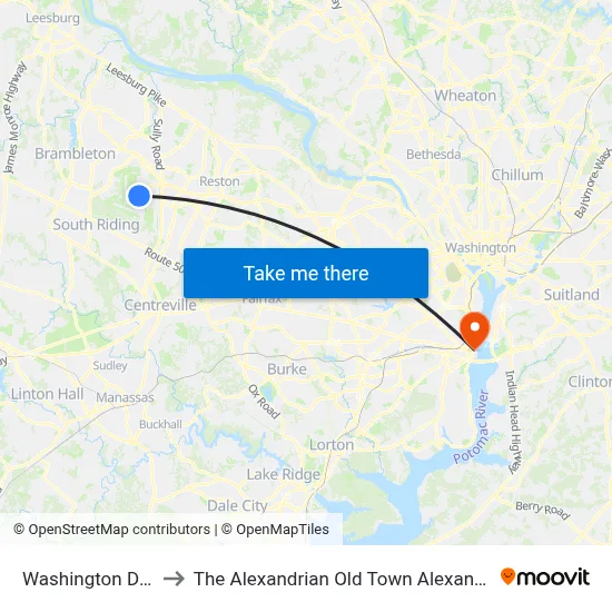 Washington Dulles Airport to The Alexandrian Old Town Alexandria Autograph Collection map
